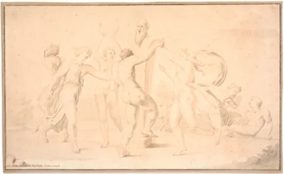 Bagerste kanal. En satyr, en hind og tre hinder danser om Priapsherme