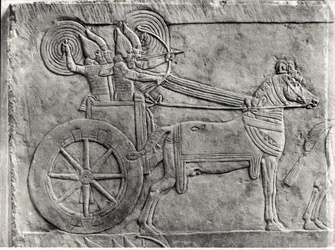 Fragment af et relief med den assyriske hær i kamp, fra Ashurbanipals palads i Nineve, ca. 645 f.Kr., stendetalje af 161334