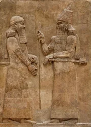 Sargon II og en dignitar, relief fra kong Sargons palads i Khorsabad, ca. 716-713 f.Kr.