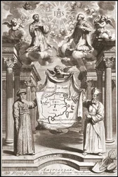 Adam Schall (til venstre) og Matteo Ricci (til højre) i kinesisk mandarin-kostume, frontispice af "Kina" af Athanase Kircher (eller Athanasius Kircheri)