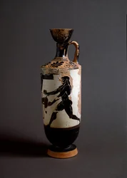 Græsk kunst: "" Herakles og Atlas"" Atlas Detail. Lekythos (lecyth) hvid realiseret af maleren af Athena (450-400 f.Kr.). Athen, det nationale arkæologiske museum