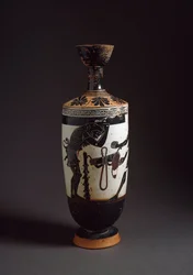 Græsk kunst: "" Herakles og Atlas"" Detalje af Herakles (Herkules) Lekythos (lecyth) hvid realiseret af maleren af Athena (450-400 f.Kr.). Athen, det nationale arkæologiske museum
