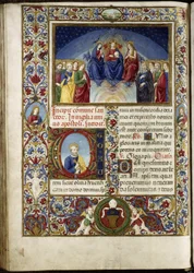 Missale af Thomas James: himmelsk paradis, med initialer, der forestiller Sankt Peter.