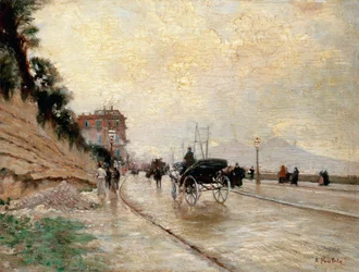 Vogn på promenaden i Napoli (olie på panel)
