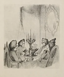 En scene fra "Madame Lescaut" fra en bog med halvtreds tegninger