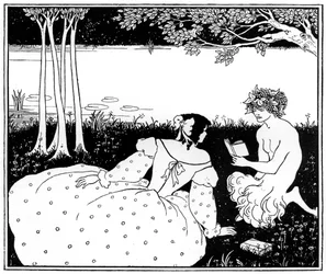 Pan læser for en kvinde ved en bæk, 1898.