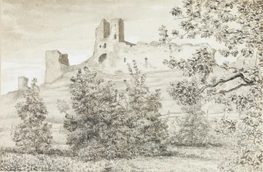 Udsigt over ruinerne af Rakvere Slot, 1828 (sepia og blyant på papir)