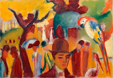 Den lille zoologiske have i brunt og gult. Maleri af August Macke (1887-1914), olie på lærred