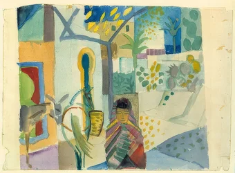 Pige med hest og æsel. 1914