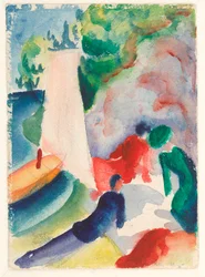 ""Picnic på stranden"" (Picnic efter sejlads) Akvarel af August Macke (1887-1914) 1913 Dim 17,6x12,2 cm Albertina, Wien