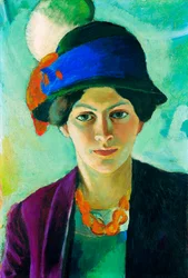 ""Portræt af kunstnerens hustru med en hat"" (kunstnerens kone med hat) Maleri af August Macke (1887-1914)