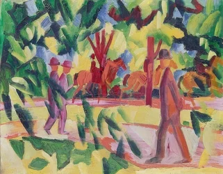 Ryttere og vandrere i en allé. 1914
