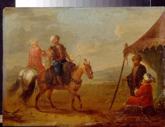 Tyrkiske ryttere - Maleri af August Querfurt (1696-1761), olie på træ