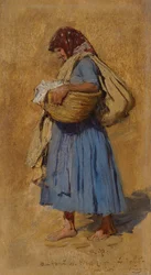En bondekone blæser næsen, ca 1871-1874