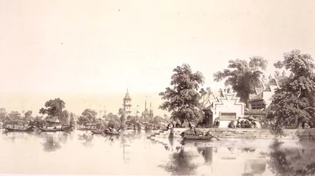 Tempel, pagode og landsby på Macao-Kanton-kanalen, plade 22 fra 