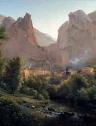 Landsbyen Moustiers Sainte Marie (Moustiers Sainte-Marie) Detalje. Maleri af Auguste Bec (1797-1874) 1800-tallet Aix en Provence, Musee Granet