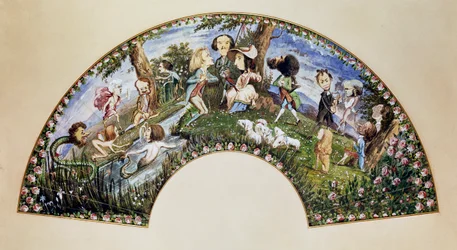 George Sand og venner i Nohant i 1838, fan-maleri af Auguste Charpentier (1813-1880)