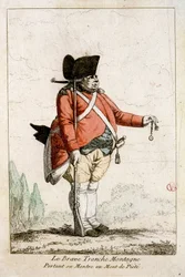 Den modige Slice Mountain bærer sit ur på Piety Mountain. I "" Dragter fra revolutionens tid 1790-1793"". Farverigt vand i Mr. Guillaumot Jr.
