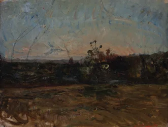 1800-tals landskab (Olie på lærred monteret på træ)