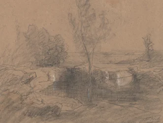 Landskab, ca. 1853-65 (blyant og vask på papir)