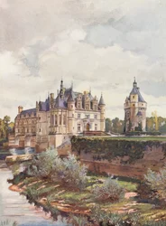 Frankrig: Le Chateau De Chenonceaux (farvelitografi)