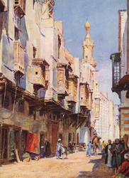 Det gamle Cairo, Egypten (farvelitografi)
