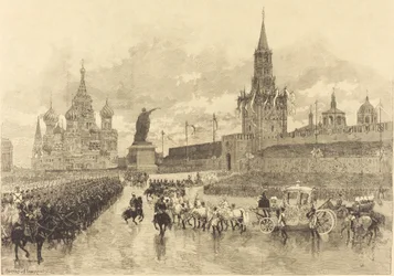 Zarens kroning. Det kejserlige optog krydser Den Kongelige Plads, 1883.