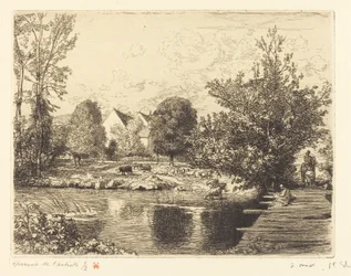 Gammel gangbro, bredden af den lille Morin (Vieille passerelle, bords du petit morin)