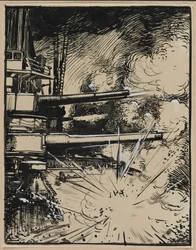 Bombe eksploderer på en kuras med kanoner rettet, 1914.