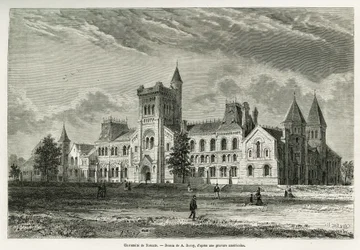 University of Toronto, tegning af A.Deroy, for at illustrere historien om en udflugt til Canada og Northern Red River i 1873 af H. de Lamotte. Indgravering i Le tour du monde