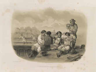 Bygherrer på en båd Fra: The Construction of the Saint Isaacs Cathedral, 1845