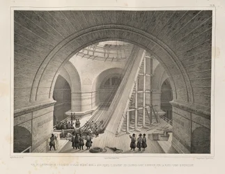 Indvendig udsigt af katedralen og en rampe Fra: The Construction of the Saint Isaacs Cathedral, 1845