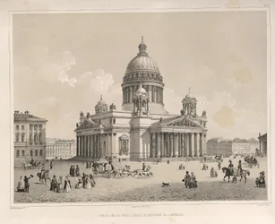 Saint Isaacs Cathedral set fra Admiralteysky Prospekt Fra: The Construction of the Saint Isaacs Cathedral, 1845