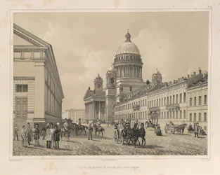 Saint Isaacs Cathedral set fra kavaleriets manege Fra: The Construction of the Saint Isaacs Cathedral, 1845
