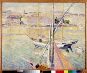 Sejlbåde i Marseilles gamle havn (olie på lærred)