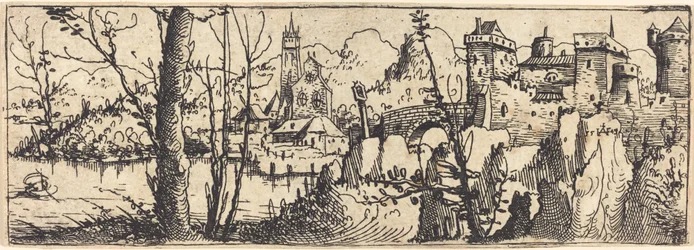 Landskab med slottet til højre, omgivet af klipper, 1546.