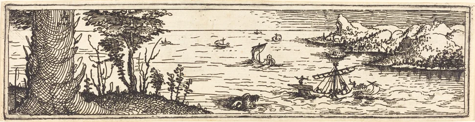 Landskab med sø og sejlskibe, 1545.