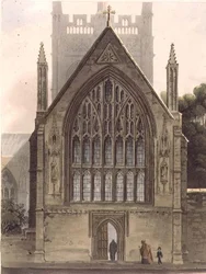 Ydre af Merton College, vendt mod nordvinduet i Ante-kapellet, illustration fra 