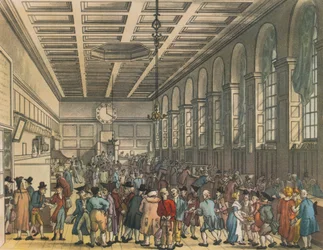 Interiør af Custom House, London, 1808. Kunstnere: Augustus Charles Pugin, Thomas Rowlandson.