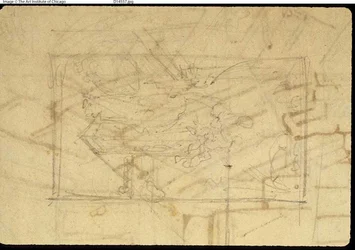 Studie til udstillingslokalet, Somerset House, fra Microcosm of London (recto); Skitse af et maleri: Madonna og barn (verso)