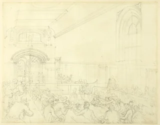 Studie for Guild Hall, undersøgelse af en konkursramt før hans kreditorer, fra Microcosm of London