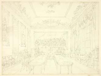 Studie for Trinity House, fra Microcosm of London (recto); Arkitektonisk skitse af rækkehusfacader (verso)