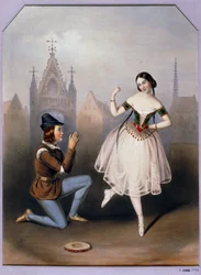 Carlotta Grisi som Esmeralda og Jules Perrot som Gringoire - La Esmeralda, ballet i 3 akter ... (litografi)