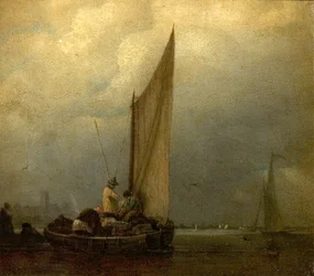 En flodscene med pramme, ca. 1825