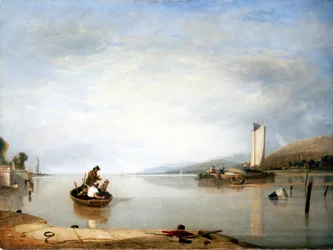 Fiskescene nær Cowes Castle (England). Olie på lærred af Sir Augustus Wall Callcott (1779-1844).