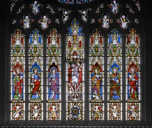 Korsfæstelse med hellige, 1851 (farvet glas)