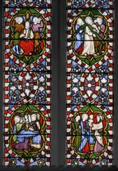 Rosenkransens mysterier, østvindue i kapellet, detalje, 1847 (glasmaleri)