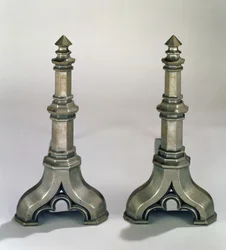 Par Andirons i gotisk stil, ca. 1836 (støbt stål)