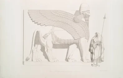 En vinget løve med menneskehoved fra Nimrud [Calah], 1849