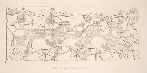 Assyriske krigere i kamp, fra Monuments of Nineveh, pub. 1849